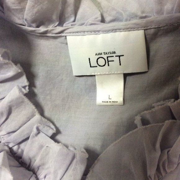 Pale blue ruffled blouse by Ann Taylor LOFT, size L - Picture 9 of 10